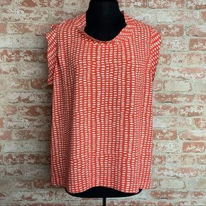 CAbi Sleeveless Print Blouse Round Neckline Raw Hem